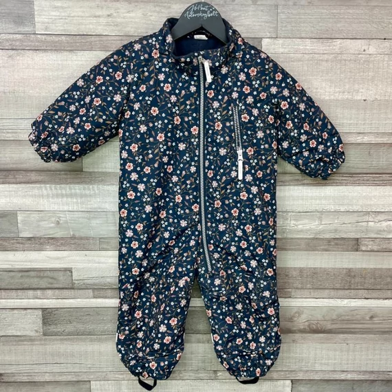 H&M sötétkék virágos gyerek overál 80