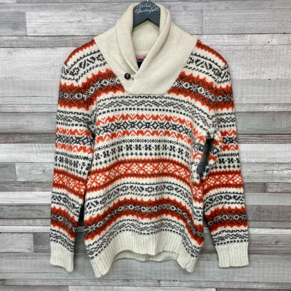 H&M L.O.G.G. bézs-narancs gyapjú férfi pulóver L