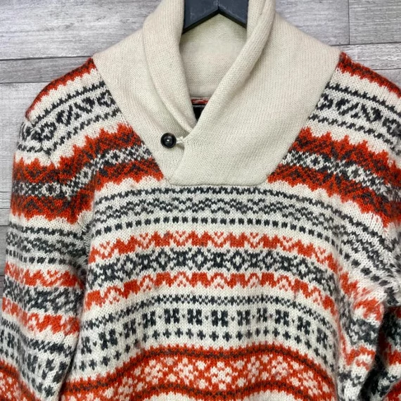 H&M L.O.G.G. bézs-narancs gyapjú férfi pulóver L