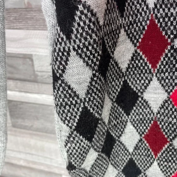 Jolly Doaba Hosiery szürke fekete-bordó kárókockás cipzáras, Easy bordó kötött pulóver M-L szett