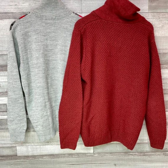 Jolly Doaba Hosiery szürke fekete-bordó kárókockás cipzáras, Easy bordó kötött pulóver M-L szett