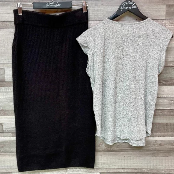 Atmosphere szürke rövid ujjú felső, F&F fekete kötött midi szoknya 38-as szett