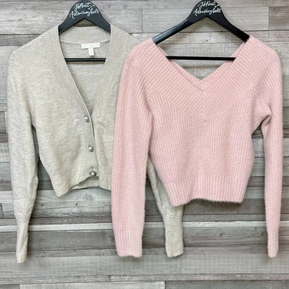 H&M bézs, rózsaszín rövid pulóver szett XS