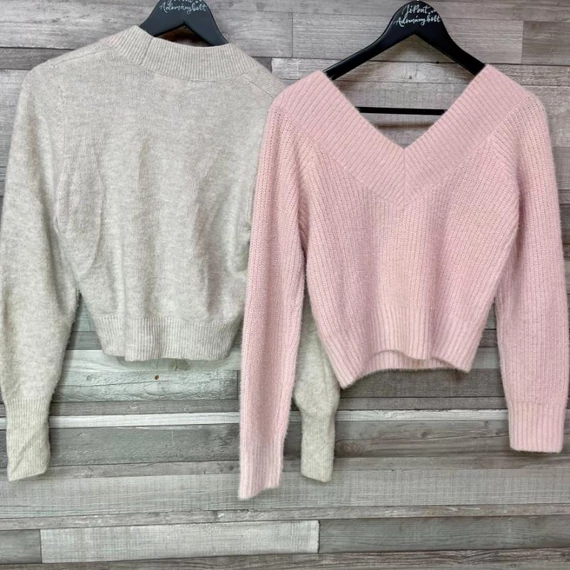 H&M bézs, rózsaszín rövid pulóver szett XS