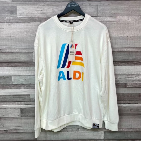 ALDImania Sweatshirt Limited Edition fehér pulóver színes mintával XL