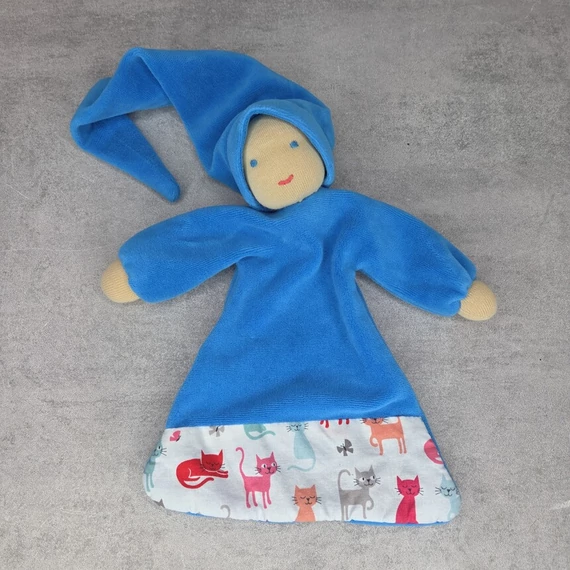 Waldorf jellegű kék álommanó szundikendő, alvó rongyi