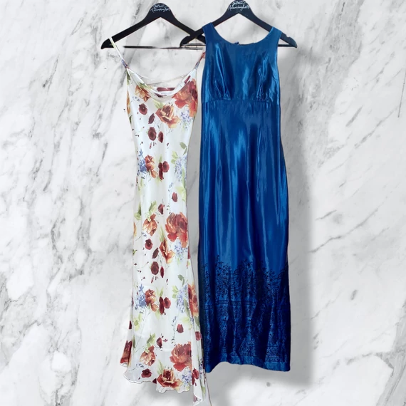 Virágmintás, kék elegáns maxiruha szett XS-S