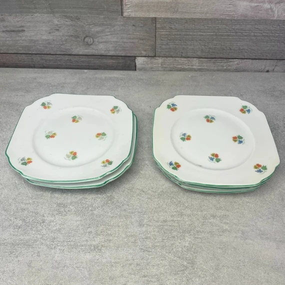 Victoria Czechoslovakia zöld virágos porcelán kistányér szett