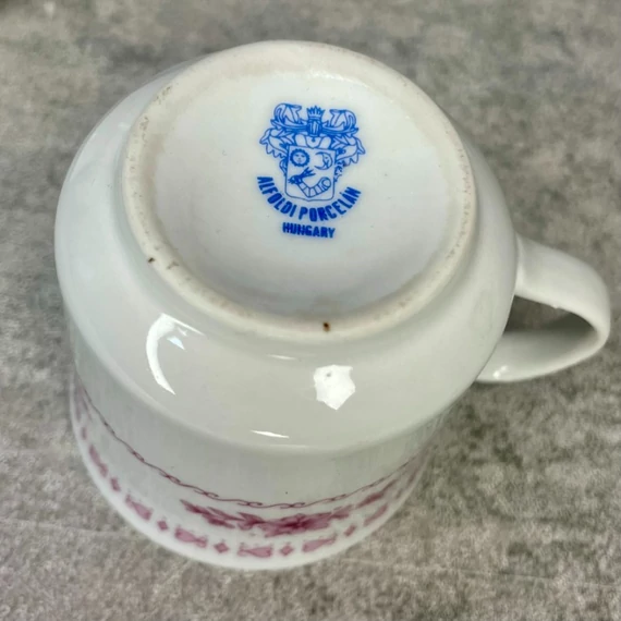 Alföldi porcelán rózsaszín virágos szívecskés kávés szett