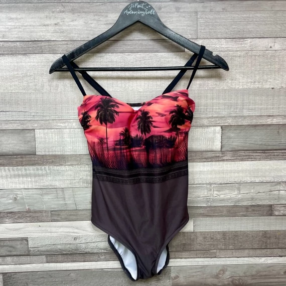 Lisca pink-szürke pálmamintás push-up fürdőruha 38/B