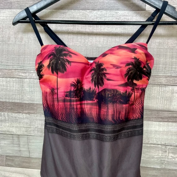 Lisca pink-szürke pálmamintás push-up fürdőruha 38/B