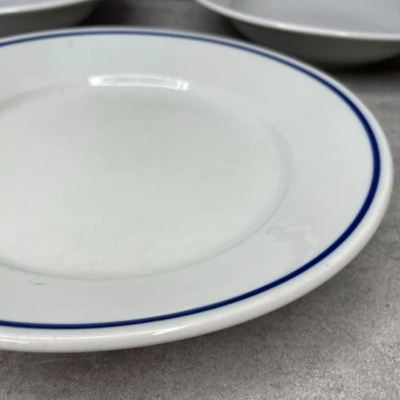 Zsolnay Pécs fehér kék csíkos porcelán tányér szett