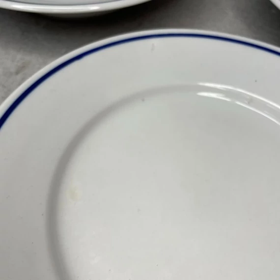 Zsolnay Pécs fehér kék csíkos porcelán tányér szett