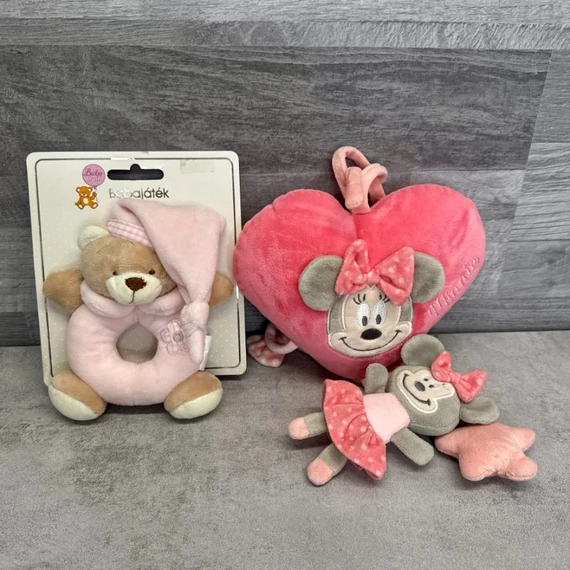 Disney Baby Minnie Mouse egér rózsaszín zenélő játék, mackós csörgő babajáték szett