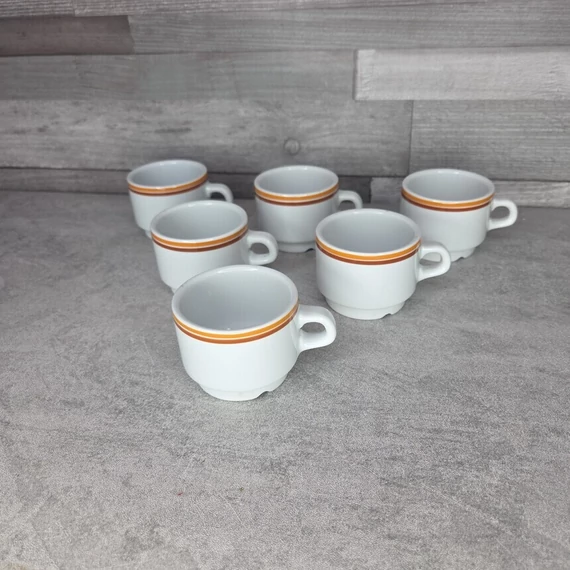 Alföldi porcelán barna-narancs csíkos kávéscsésze szett