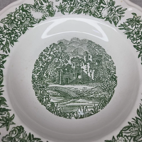 Wilhelmsburg porcelán zöld mintás fehér mélytányér