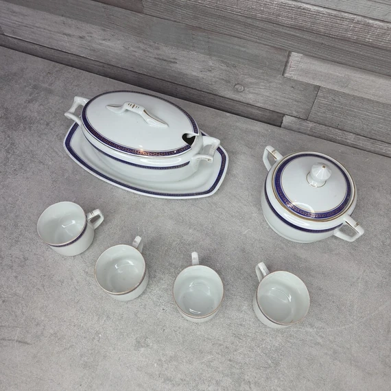 Eichwald antik csehszlovák kék-arany mintás porcelán kávéskészlet