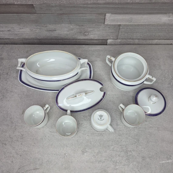 Eichwald antik csehszlovák kék-arany mintás porcelán kávéskészlet