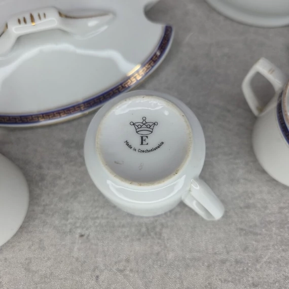 Eichwald antik csehszlovák kék-arany mintás porcelán kávéskészlet