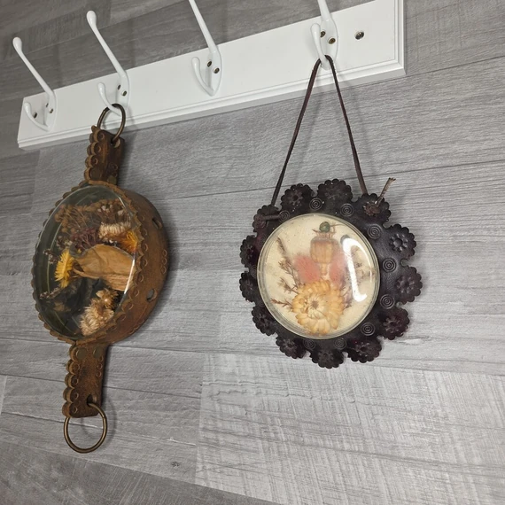 Vintage iparművészeti szárazvirág-dekorációs falidísz szett