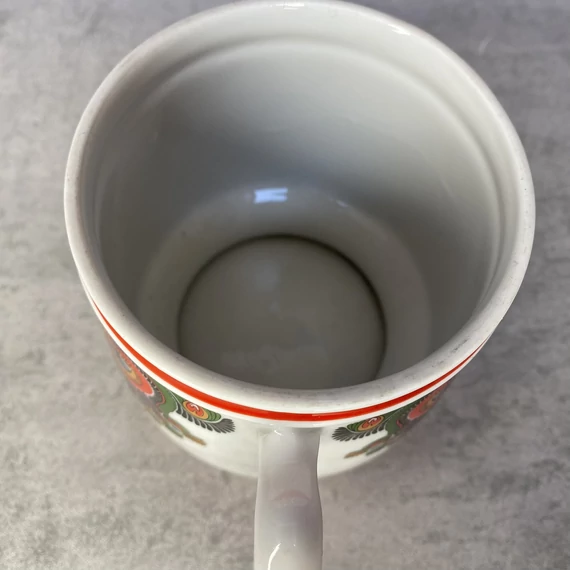 Hollóháza Hungary Oroszlányi szén, népies mintázatú porcelán korsó