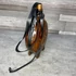 Kép 2/4 - Régi faragott, lakkozott fa kulacs bőr szíjjal