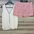 Zara piros-fehér csíkos rövidnadrág, H&M fehér blúz szett 40