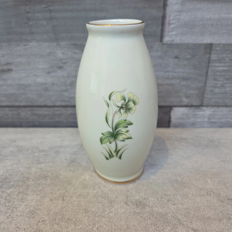 Hollóházi porcelán kisméretű zöld virágmintás váza